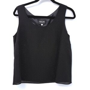Vintage Onyx Nite Tank Top Womens M Black Glitter Shimmer Chic Opalite Sparkle